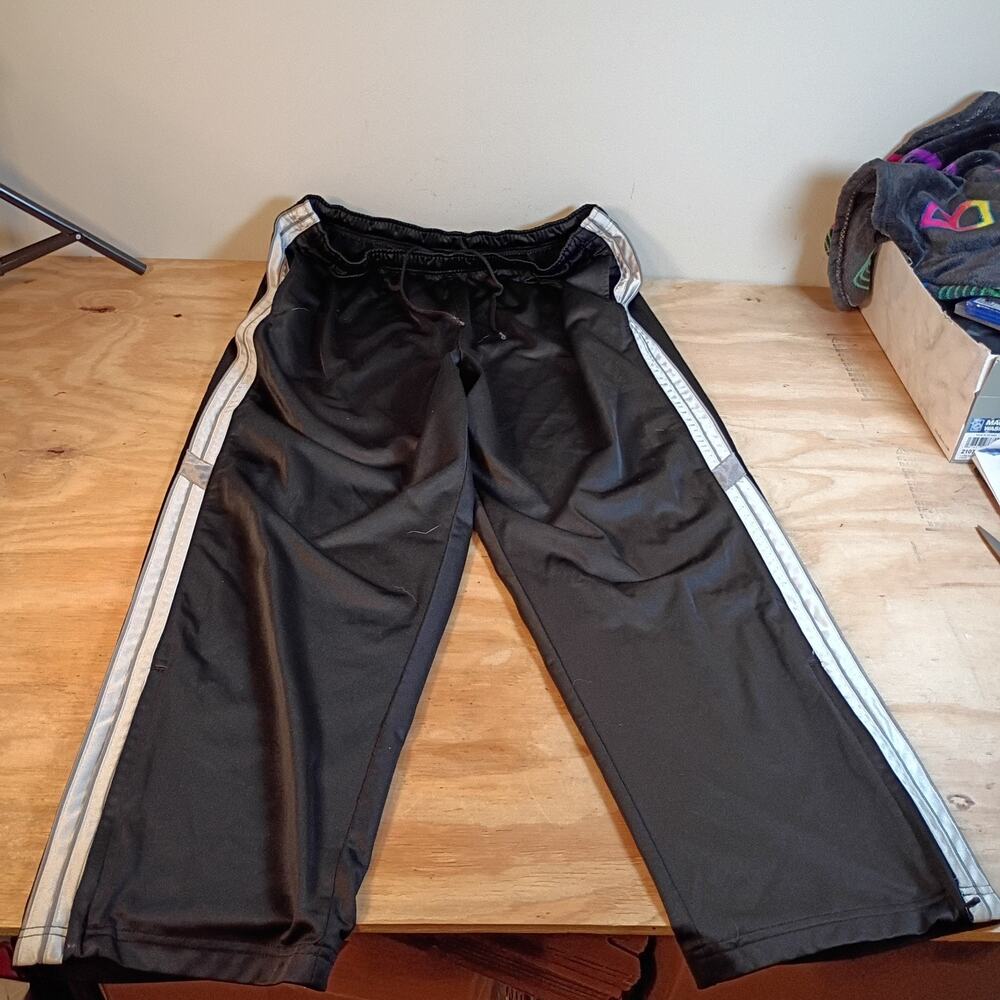 Tek Gear Womens Size L Black Track Pants Athletic Zip Ankles Pockets Stripe